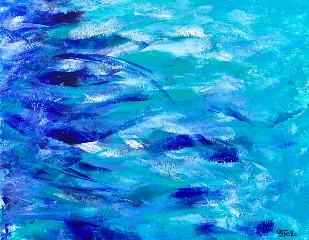 PINTURA ACRILICO SOBRE TELA, REGLEJOS DE AZUL
